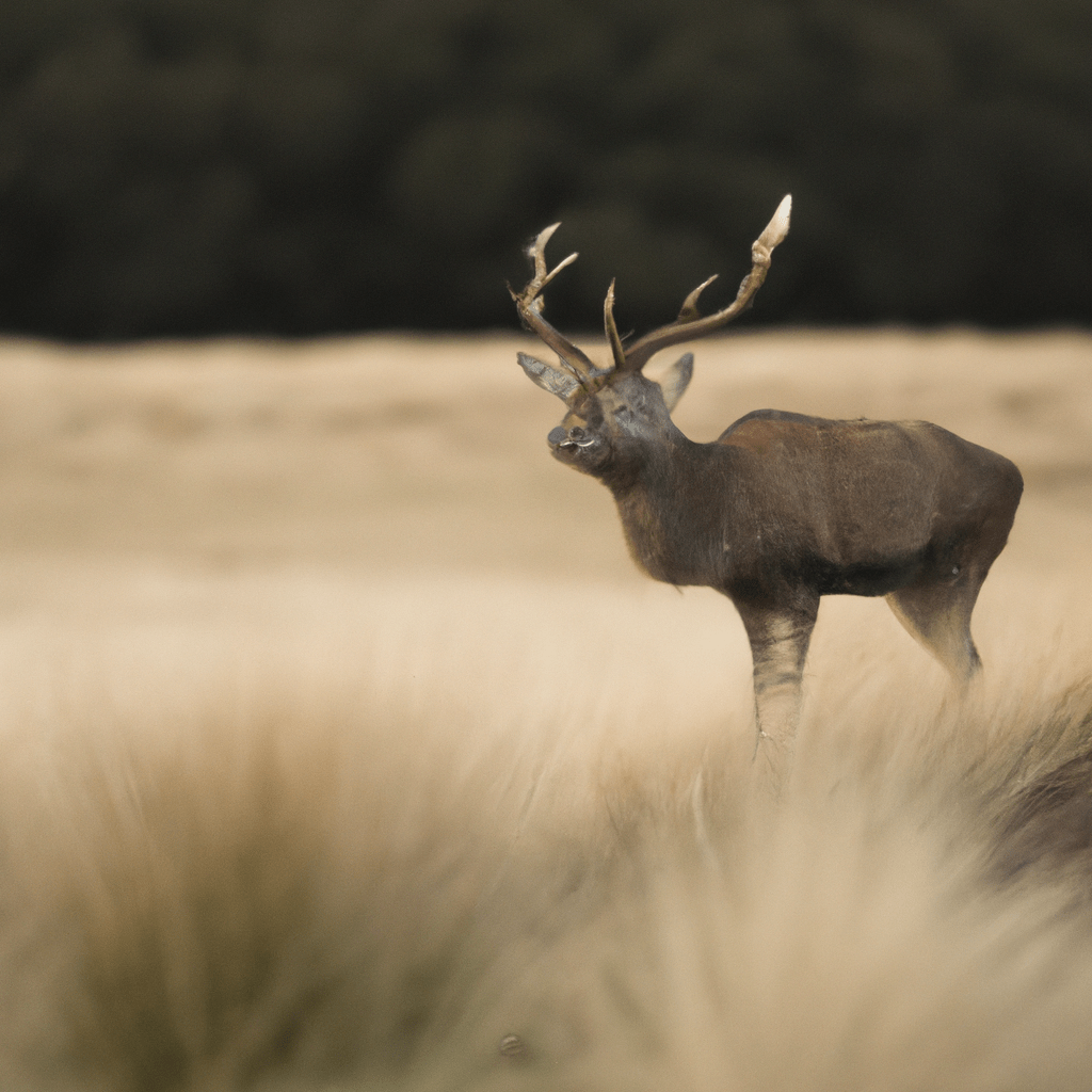 A serene photo of a majestic stag captured by a wildlife camera in its natural habitat.. Sigma 85 mm f/1.4. No text.