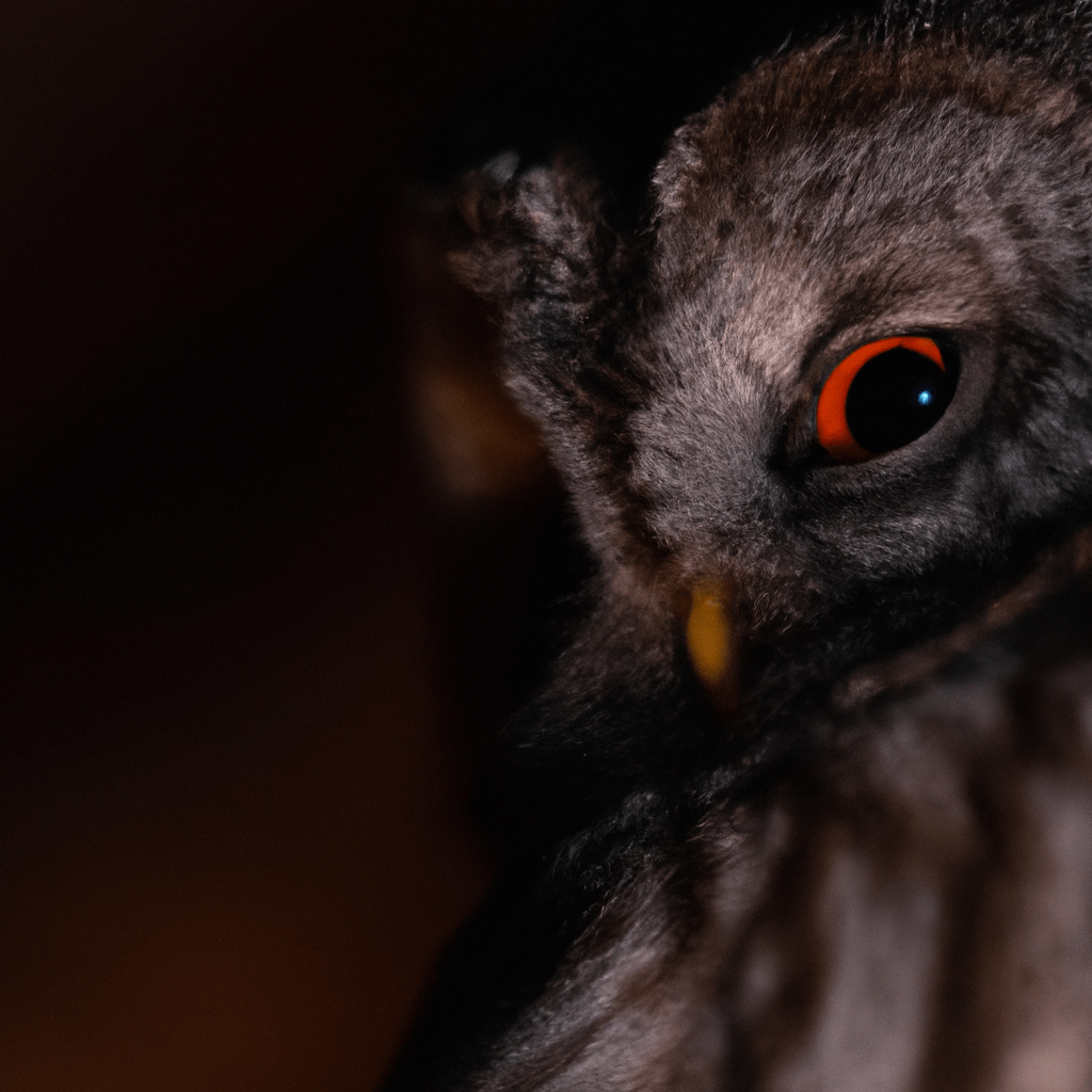 A close-up photo capturing a stealthy owl hunting at night, showcasing the natural predators of titmice and their diverse hunting strategies.. Sigma 85 mm f/1.4. No text.