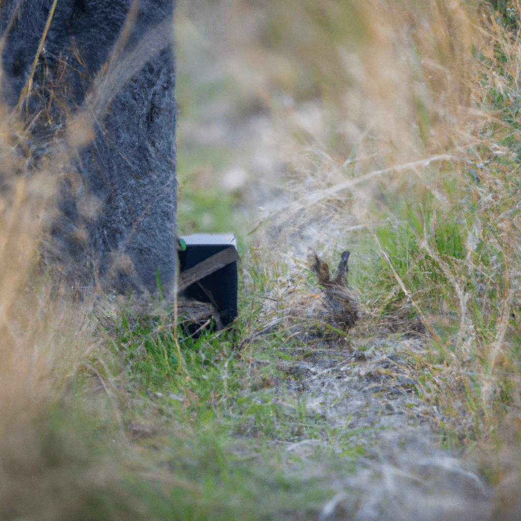 A photo of a rabbit monitoring camera placed near traditional paths and hiding spots, ensuring efficient tracking of rabbit movements in their natural habitat.. Sigma 85 mm f/1.4. No text.