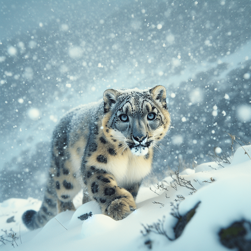 A photo of a rare snow leopard captured by a motion sensor-activated camera trap, allowing researchers to monitor its movements without disturbance. Nikon 200-500mm f/5.6.. Sigma 85 mm f/1.4.