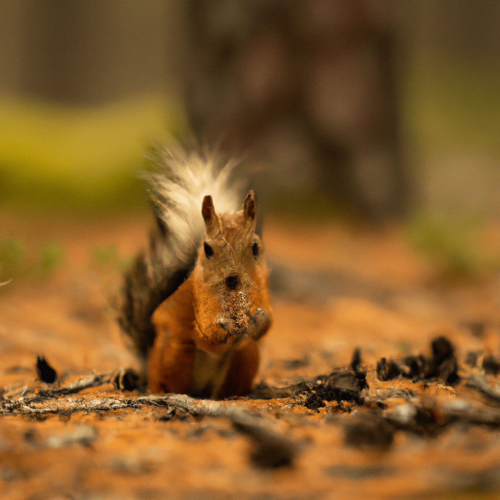 A photo capturing the impact of habitat loss on squirrels in Borové Forest, forcing them to migrate in search of food and shelter due to changing climate conditions.. Sigma 85 mm f/1.4. No text.