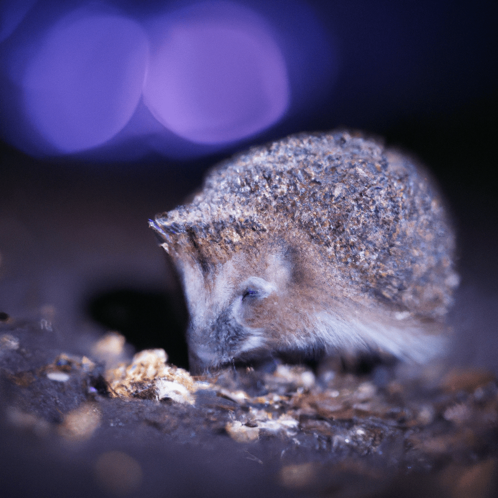 A hedgehog foraging for food under the starry night sky, showcasing its keen sense of smell and survival skills.. Sigma 85 mm f/1.4. No text.