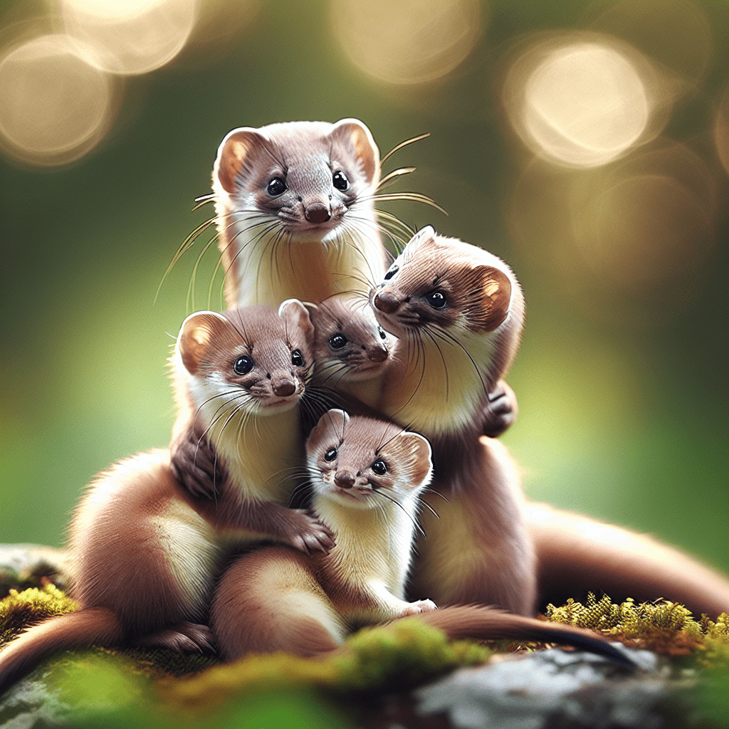 A heartwarming scene of a weasel family bonding together, showcasing their playful interactions and strong family ties in the wild.. Sigma 85 mm f/1.4.