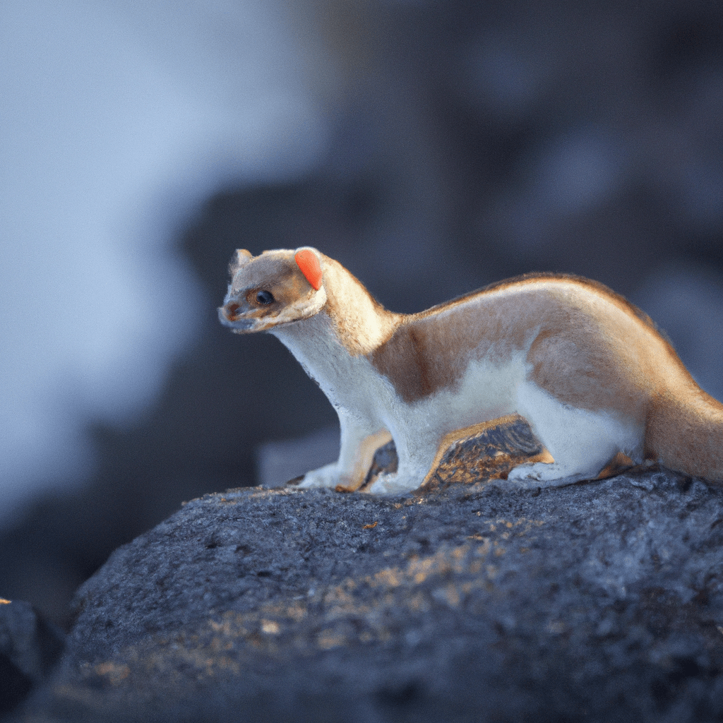 A lone weasel basking in the sunlight on a warm rocky ledge, utilizing microclimates to survive harsh winter conditions.. Sigma 85 mm f/1.4. No text.