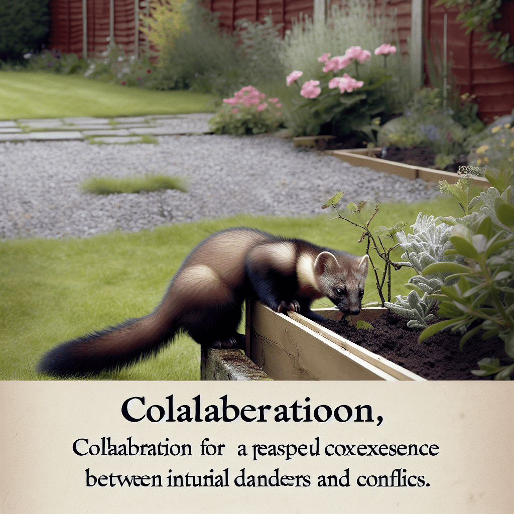 A resourceful stone marten adapting to human presence, skillfully scavenging for food in a suburban garden while cautiously navigating potential conflicts. Collaboration is key for peaceful coexistence.
